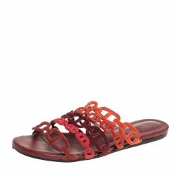 Hermes Multi Rouge Suede D'ancre Chaine Slide Sandals Size 37 For Women