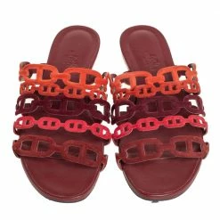 Hermes Multi Rouge Suede D'ancre Chaine Slide Sandals Size 37 For Women -Deals Hermes Store luxury women hermes used shoes p455872 006