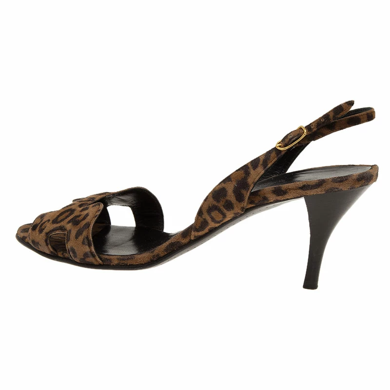 Hermes Leopard Print Suede Night Slingback Sandals Size 38.5 For Women 5 Hermes Leopard Print Suede Night Slingback Sandals Size 38.5 For Women - Image 3