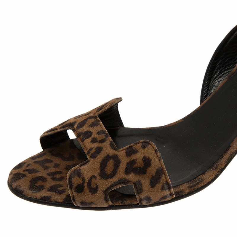 Hermes Leopard Print Suede Night Slingback Sandals Size 38.5 For Women 11 Hermes Leopard Print Suede Night Slingback Sandals Size 38.5 For Women - Image 9