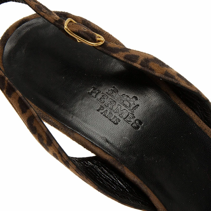 Hermes Leopard Print Suede Night Slingback Sandals Size 38.5 For Women 12 Hermes Leopard Print Suede Night Slingback Sandals Size 38.5 For Women - Image 10