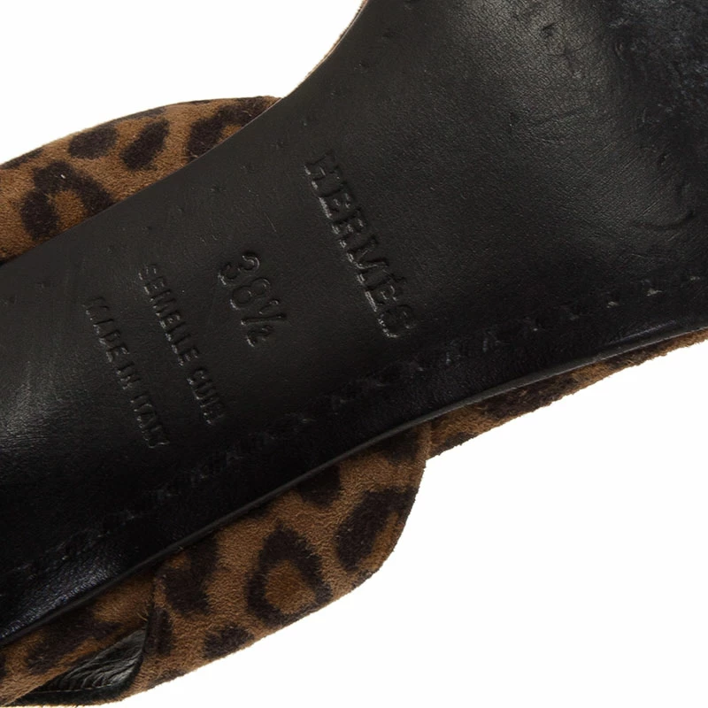 Hermes Leopard Print Suede Night Slingback Sandals Size 38.5 For Women 13 Hermes Leopard Print Suede Night Slingback Sandals Size 38.5 For Women - Image 11