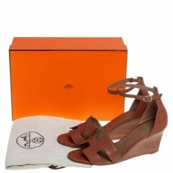 Hermes Brown Leather Legend Wedge Ankle Strap Sandals Size 39 For Women -Deals Hermes Store luxury women hermes used shoes p456011 1624360482 005