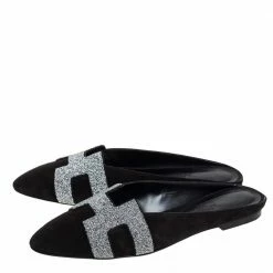 Hermes Black Suede Roxane Mule Sandals Size 37 For Women -Deals Hermes Store luxury women hermes used shoes p458035 002