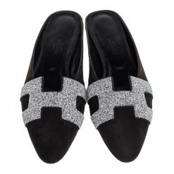 Hermes Black Suede Roxane Mule Sandals Size 37 For Women -Deals Hermes Store luxury women hermes used shoes p458035 006