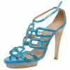 Hermes Blue Patent Cutout Platform Sandals Size 39.5 For Women