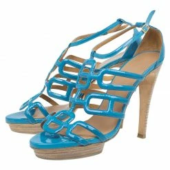 Hermes Blue Patent Cutout Platform Sandals Size 39.5 For Women -Deals Hermes Store luxury women hermes used shoes p45829 004