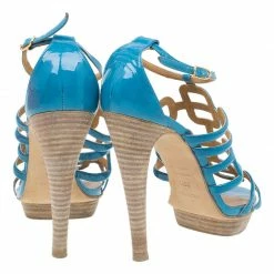 Hermes Blue Patent Cutout Platform Sandals Size 39.5 For Women -Deals Hermes Store luxury women hermes used shoes p45829 005