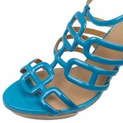 Hermes Blue Patent Cutout Platform Sandals Size 39.5 For Women -Deals Hermes Store luxury women hermes used shoes p45829 009