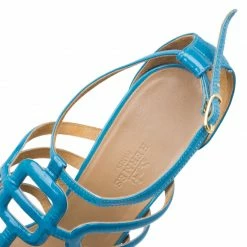Hermes Blue Patent Cutout Platform Sandals Size 39.5 For Women -Deals Hermes Store luxury women hermes used shoes p45829 010