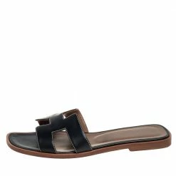 Hermes Black Leather Oran Sandals Size 38 For Women -Deals Hermes Store luxury women hermes used shoes p458454 001