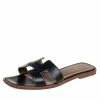 Hermes Black Leather Oran Sandals Size 38 For Women