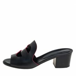 Hermes Black Leather Mona Slide Sandals Size 41 For Women -Deals Hermes Store luxury women hermes used shoes p458683 004