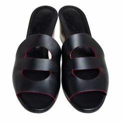 Hermes Black Leather Mona Slide Sandals Size 41 For Women -Deals Hermes Store luxury women hermes used shoes p458683 006