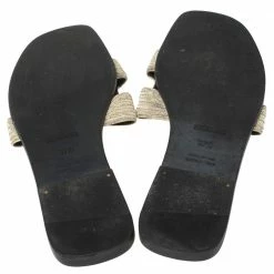 Hermes White Embroidered Fabric Oran Sandals Size 37.5 For Women -Deals Hermes Store luxury women hermes used shoes p459095 002