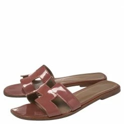 Hermes Beige Patent Leather Oran Flats Size 40.5 For Women -Deals Hermes Store luxury women hermes used shoes p459718 007
