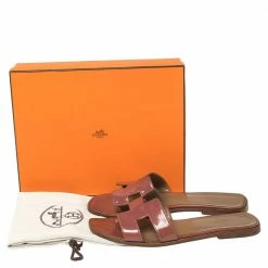Hermes Beige Patent Leather Oran Flats Size 40.5 For Women -Deals Hermes Store luxury women hermes used shoes p459718 009
