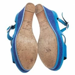 Hermes Blue Suede And Patent Leather Ilana Espadrille Wedge Sandals Size 38 For Women -Deals Hermes Store luxury women hermes used shoes p459796 002