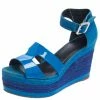 Hermes Blue Suede And Patent Leather Ilana Espadrille Wedge Sandals Size 38 For Women