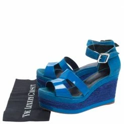 Hermes Blue Suede And Patent Leather Ilana Espadrille Wedge Sandals Size 38 For Women -Deals Hermes Store luxury women hermes used shoes p459796 009