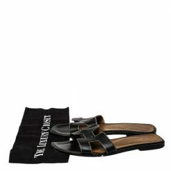 Hermes Black Leather Oran Flat Sandals Size 38 For Women -Deals Hermes Store luxury women hermes used shoes p461889 005