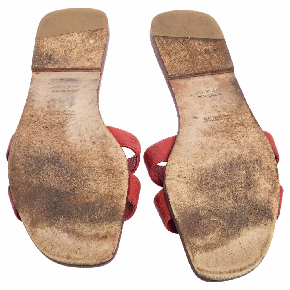 Hermes Rouge Taurillon Clemence Leather Oran Flats Size 40 For Women 8 Hermes Rouge Taurillon Clemence Leather Oran Flats Size 40 For Women - Image 6