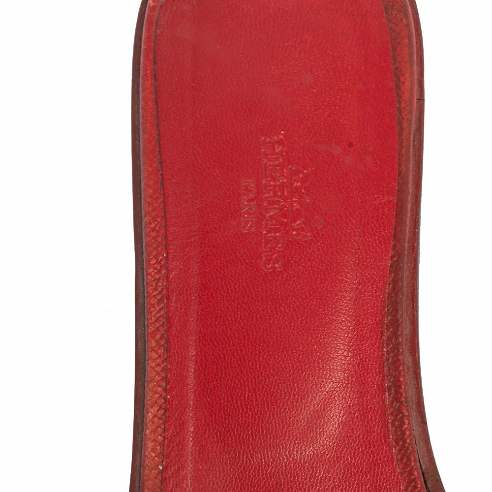 Hermes Rouge Taurillon Clemence Leather Oran Flats Size 40 For Women 9 Hermes Rouge Taurillon Clemence Leather Oran Flats Size 40 For Women - Image 7