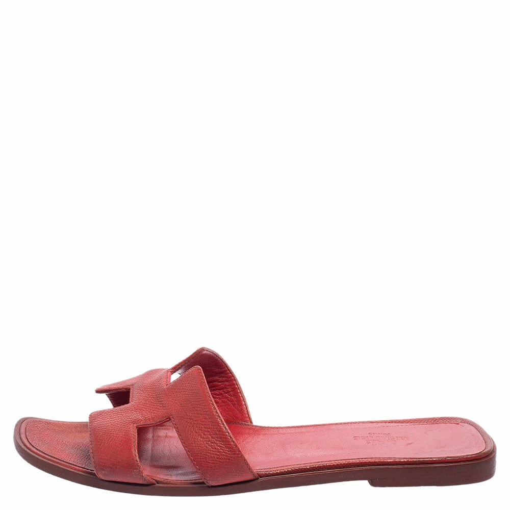 Hermes Rouge Taurillon Clemence Leather Oran Flats Size 40 For Women 4 Hermes Rouge Taurillon Clemence Leather Oran Flats Size 40 For Women - Image 2