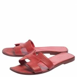 Hermes Rouge Taurillon Clemence Leather Oran Flats Size 40 For Women 13 Hermes Rouge Taurillon Clemence Leather Oran Flats Size 40 For Women -Deals Hermes Store luxury women hermes used shoes p462008 006