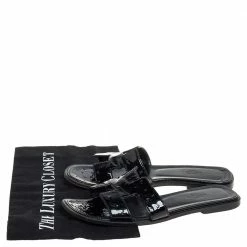 Hermes Black Patent Ostrich Leather Oran Flat Slides Size 38 For Women -Deals Hermes Store luxury women hermes used shoes p464802 001