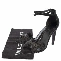 Hermes Black Suede And Crystal Embellished Premiere Ankle Strap Sandals Size 37 For Women -Deals Hermes Store luxury women hermes used shoes p464858 002