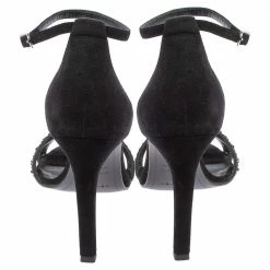 Hermes Black Suede And Crystal Embellished Premiere Ankle Strap Sandals Size 37 For Women -Deals Hermes Store luxury women hermes used shoes p464858 007