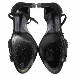 Hermes Black Suede And Crystal Embellished Premiere Ankle Strap Sandals Size 37 For Women -Deals Hermes Store luxury women hermes used shoes p464858 009