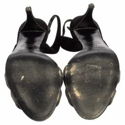 Hermes Silver Glitter And Black Suede Night Slingback Sandals Size 38 For Women -Deals Hermes Store luxury women hermes used shoes p465280 001