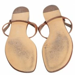Hermes Brown Leather Olivia Thong Sandals Size 37.5 For Women -Deals Hermes Store luxury women hermes used shoes p466189 001