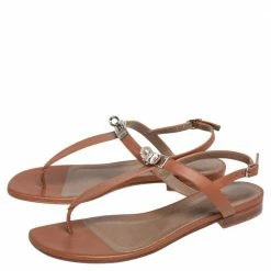 Hermes Brown Leather Olivia Thong Sandals Size 37.5 For Women -Deals Hermes Store luxury women hermes used shoes p466189 004