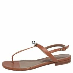 Hermes Brown Leather Olivia Thong Sandals Size 37.5 For Women -Deals Hermes Store luxury women hermes used shoes p466189 006