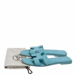 Hermes Blue Leather Oran Sandals Size 38.5 For Women -Deals Hermes Store luxury women hermes used shoes p467695 005