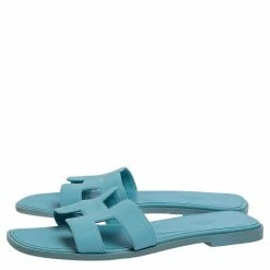 Hermes Blue Leather Oran Sandals Size 38.5 For Women -Deals Hermes Store luxury women hermes used shoes p467695 006