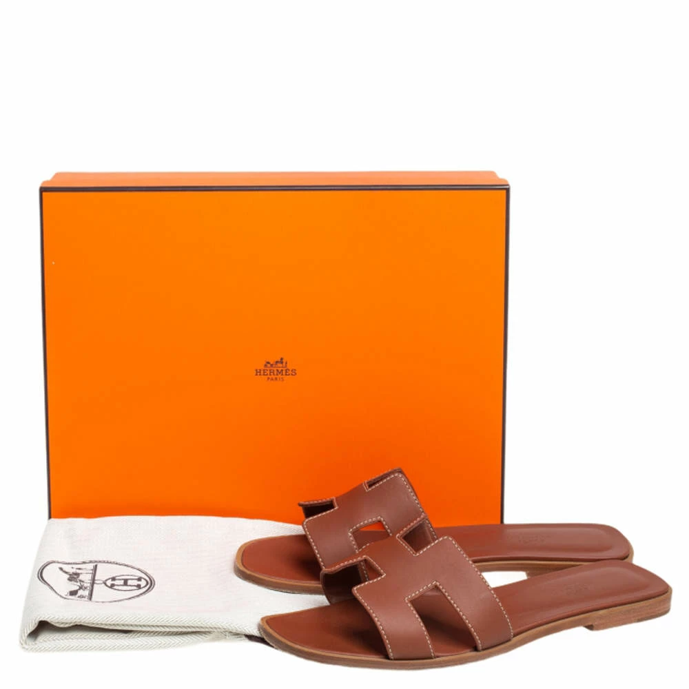 Hermes Brown Leather Oran Sandals Size 37.5 For Women 10 Hermes Brown Leather Oran Sandals Size 37.5 For Women - Image 8