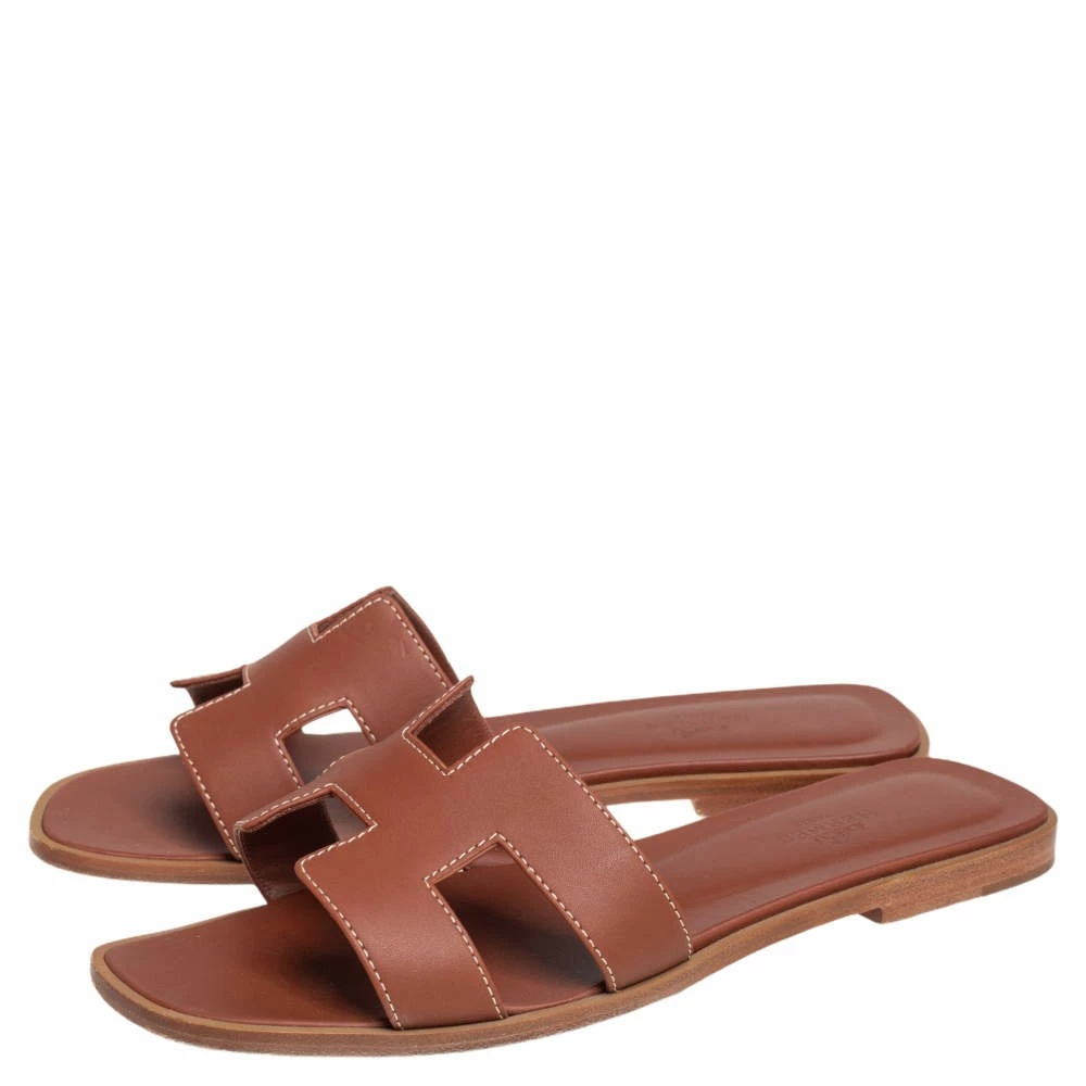Hermes Brown Leather Oran Sandals Size 37.5 For Women 6 Hermes Brown Leather Oran Sandals Size 37.5 For Women - Image 4