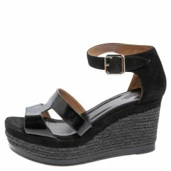 Hermes Black Patent Leather And Suede Ilana Espadrille Wedge Sandals Size 39 For Women -Deals Hermes Store luxury women hermes used shoes p469976 009