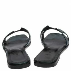 Hermes Metallic Dark Teal Leather Oran Sandals Size 37.5 For Women 15 Hermes Metallic Dark Teal Leather Oran Sandals Size 37.5 For Women -Deals Hermes Store luxury women hermes used shoes p470560 006