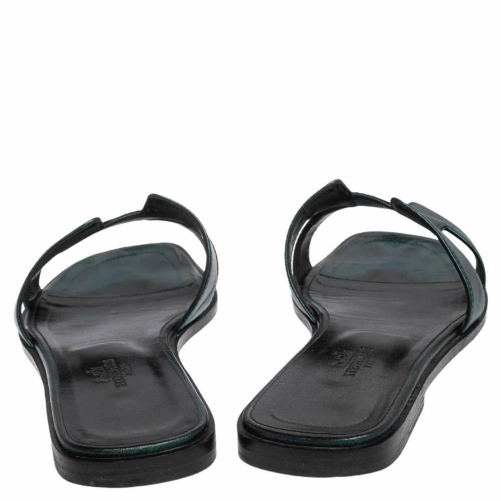 Hermes Metallic Dark Teal Leather Oran Sandals Size 37.5 For Women 7 Hermes Metallic Dark Teal Leather Oran Sandals Size 37.5 For Women - Image 5