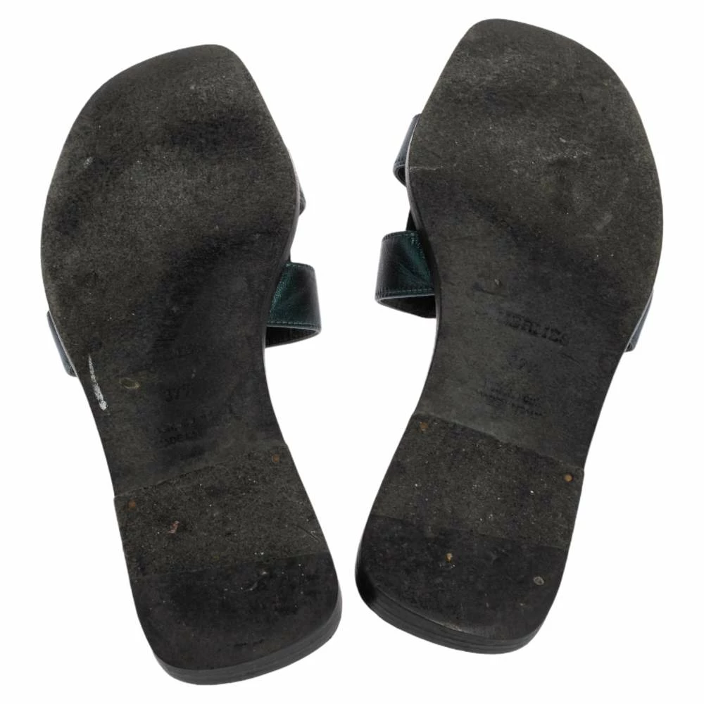 Hermes Metallic Dark Teal Leather Oran Sandals Size 37.5 For Women 8 Hermes Metallic Dark Teal Leather Oran Sandals Size 37.5 For Women - Image 6