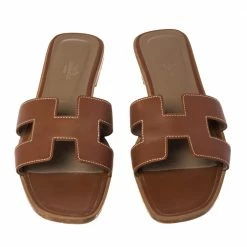 Hermes Brown Leather Oran Flats Size 41 For Women -Deals Hermes Store luxury women hermes used shoes p471945 004