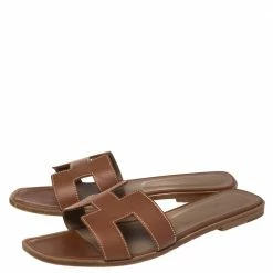 Hermes Brown Leather Oran Flats Size 41 For Women -Deals Hermes Store luxury women hermes used shoes p471945 009