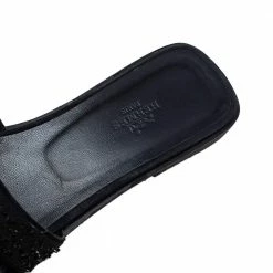 Hermes Black Crystal Embellished Suede Oran Sandals Size 39.5 For Women -Deals Hermes Store luxury women hermes used shoes p472095 003