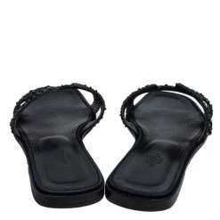 Hermes Black Crystal Embellished Suede Oran Sandals Size 39.5 For Women -Deals Hermes Store luxury women hermes used shoes p472095 005