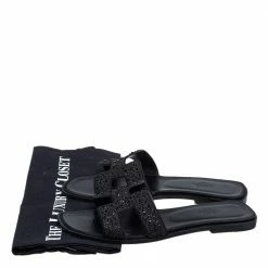 Hermes Black Crystal Embellished Suede Oran Sandals Size 39.5 For Women -Deals Hermes Store luxury women hermes used shoes p472095 007
